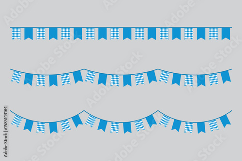 Seamless Bavarian Flag Party Bunting with Blue and White Diamond Pattern for Oktoberfest