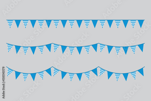 Seamless Bavarian Flag Party Bunting with Blue and White Diamond Pattern for Oktoberfest
