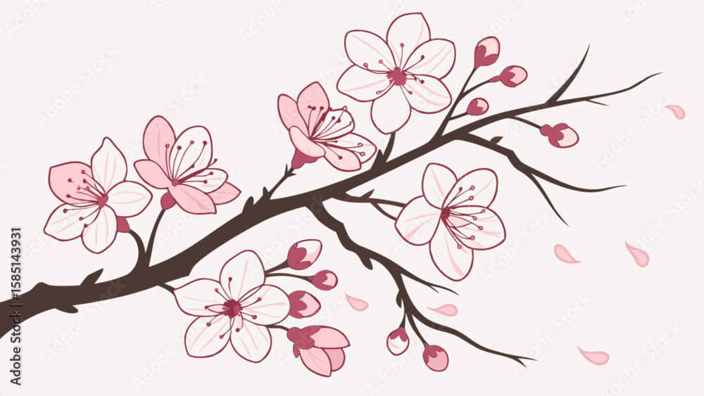 Fototapeta premium Beautiful cherry blossom branch vector illustration for spring season design and decoration use cases
