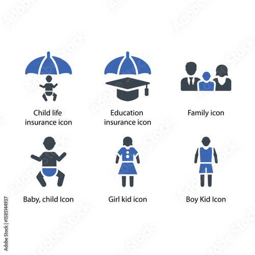 Long term care, Family health insurance, Disability insurance, Baby, child, home insurance, icon