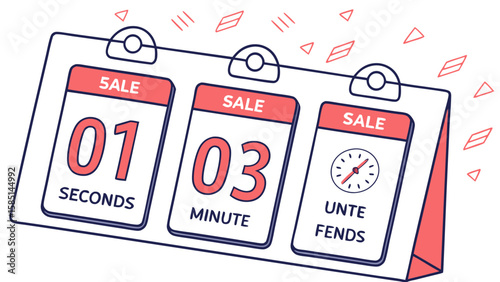 A sale countdown calendar showing seconds minutes and undefined time with geometric shapes background design