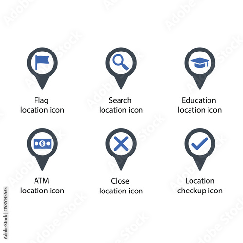 Free Download Flag, Search, Education, ATM, Close, Location check up, location icon - GFXLoad