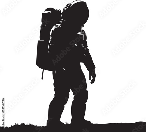 Silhouette of astronauts in space suits with helmets and gear, ideal for space exploration, sci-fi themes, and futuristic designs.
