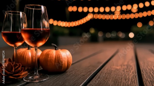 gathered around a party table celebrating halloween with drinks and pumpkins. A festive autumn gathering features spooky beverages and decorative gourds around a convivial table.