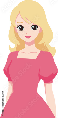 Minimal Flat Design Anime Girl with Blonde Hair
