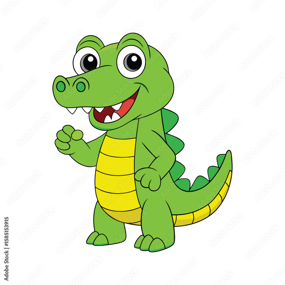 Fototapeta premium Cute And Happy Crocodile Vector Illustration, Smiling Cartoon Crocodile Character Vector Art, Adorable Crocodile With Joyful Expression Illustration
