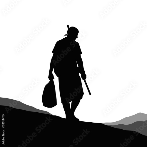 Silhouette of scavenger walking in desert landscape, harsh environment