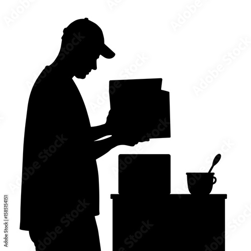 Silhouette of person unboxing immune capsule shipment at home, wellness delivery