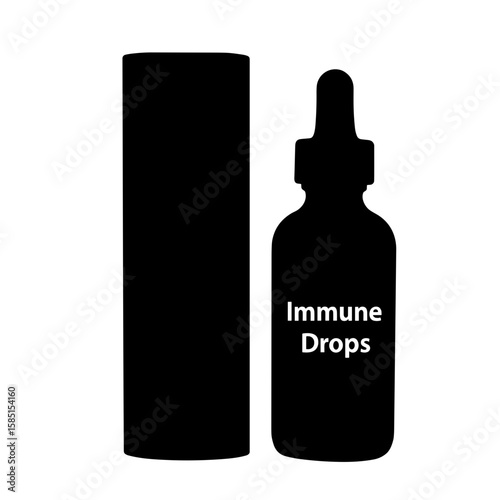 Silhouette of immune drops bottle next to notebook, health and wellness