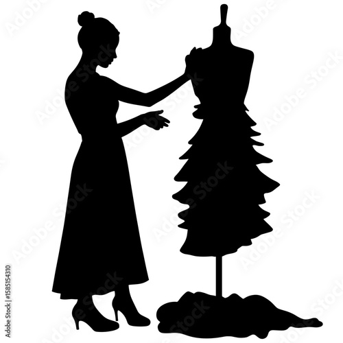 Silhouette of designer working on dress form – Fashion design process