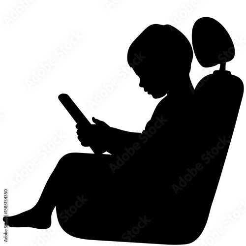 Silhouette of child listening to audiobook in car seat – Family travel leisure
