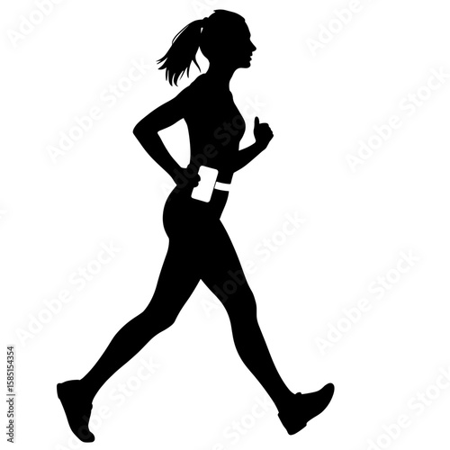 Silhouette of woman jogging with audiobook player – Active mind fitness, motion learning