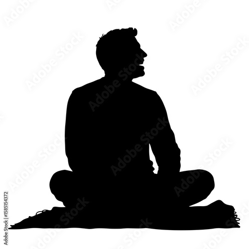 Silhouette of listener laughing on travel mat – Joyful audio escape
