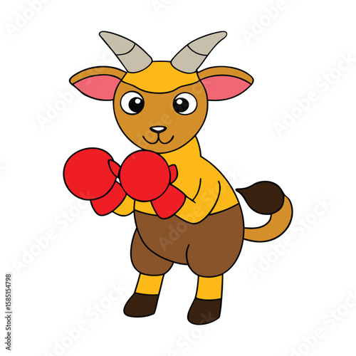 Goat Boxer With Boxing Gloves Animal Vector Illustration