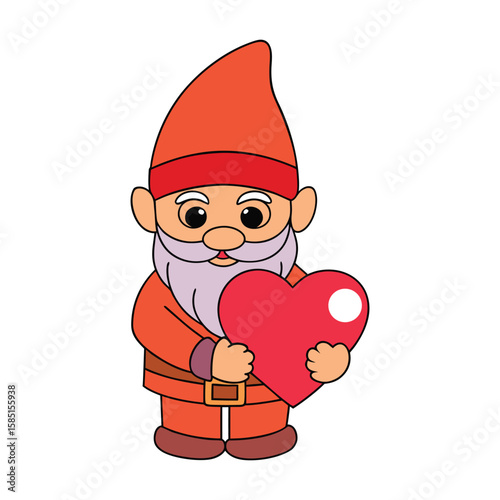 Cute gnome holding a heart for valentine's day vector cartoon illustration