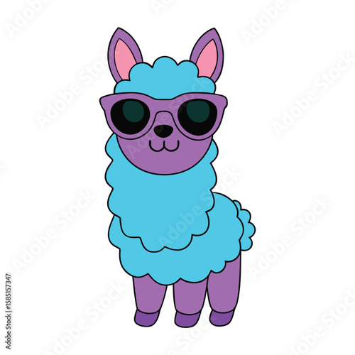 Cartoon Llama Wearing Glasses Vector Illustration
