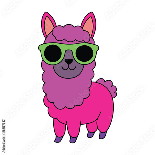 Cartoon Llama Wearing Glasses Vector Illustration