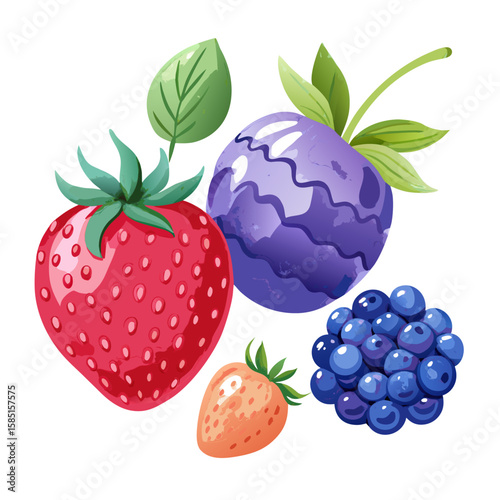 Fresh berry assortment brings colorful sweetness to your designs, perfect for healthy recipes and summer themes.