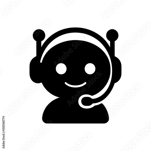 カスタマーサポートロボットのシルエットアイコン｜Customer Support Robot Silhouette Icon
