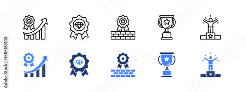 Excellence icon sheet with Performance, Quality, Craftmanship, Excellence awards, Champion.