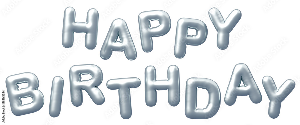3D画像_風船_HAPPY BIRTHDAY_シルバー 3D画像_風船_HAPPY BIRTHDAY_シルバー
