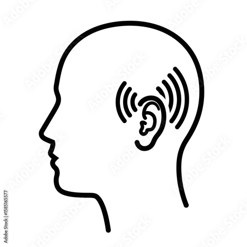 Profile View of a Head with an Ear and Sound Waves