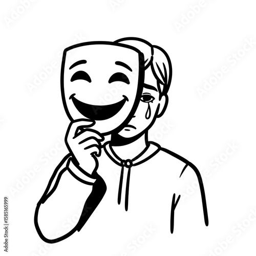 Young Person Hiding Sadness Behind a Smiling Mask
