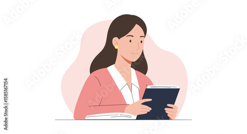 Minimalist woman reviewing document in soft tones