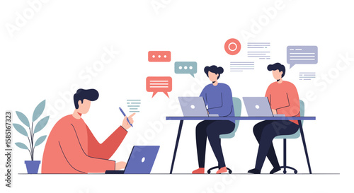Flat illustration of virtual meeting in business team