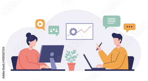 Minimalist illustration of virtual team meeting  