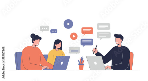 Flat vector of young group in discussion