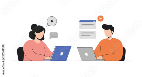 Remote team call in flat vector style  