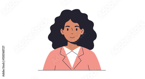 Confident curly-haired woman in business suit isolated