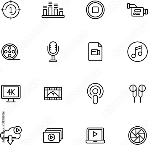 Media player icon. Music, video media player icons collection. Volume, video, music icons