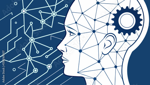 Futuristic Network Face Illustration – Abstract AI and Digital Intelligence Design

