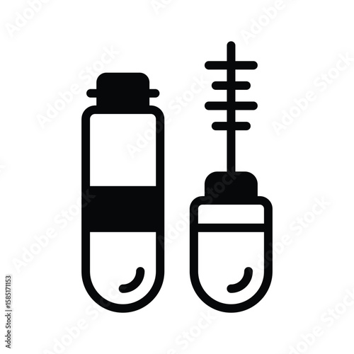 Premium glyph icon of mascara brush and bottle combo