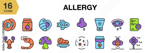 Allergy flat icon set. Includes allergy, health, reaction, immune, sneeze, and More. Flat icons vector collection.