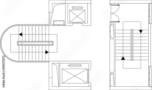 Vector sketch illustration of silhouette design of site plan layout of elevator and emergency stairs for hotel, mall and apartment