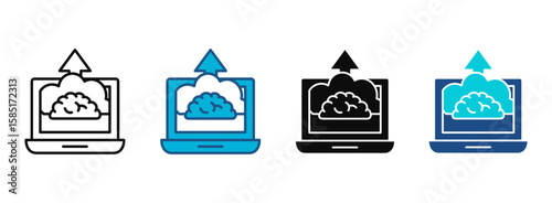 Brain Technology Icon Set With Multiple Styles. Vector Illustration