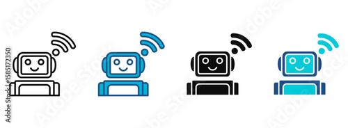 Robot Icon Set With Multiple Styles. Vector Illustration