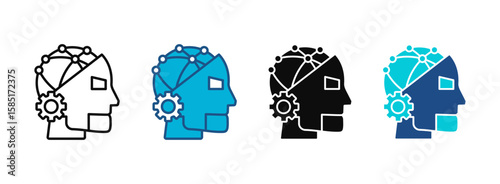 Cyborg Icon Set With Multiple Styles. Vector Illustration