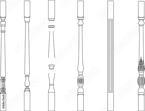 Vector sketch illustration silhouette design of traditional ethnic classic vintage fence handle railing