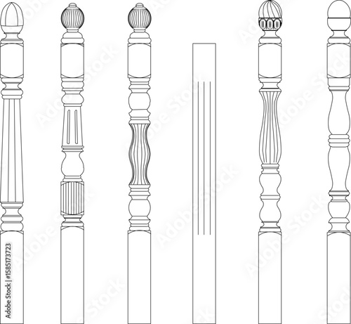 Vector sketch illustration silhouette design of traditional ethnic classic vintage fence handle railing
