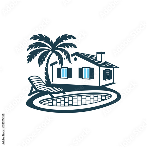Tropical Villa with Pool and Lounger Icon Swimming pool with lounger