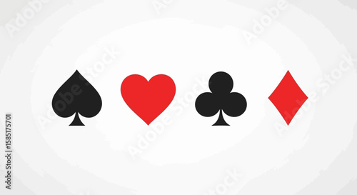 Card Suits: A collection of vibrant playing card suits, meticulously arranged, conveying elements of chance, strategy, and the timeless allure of games.