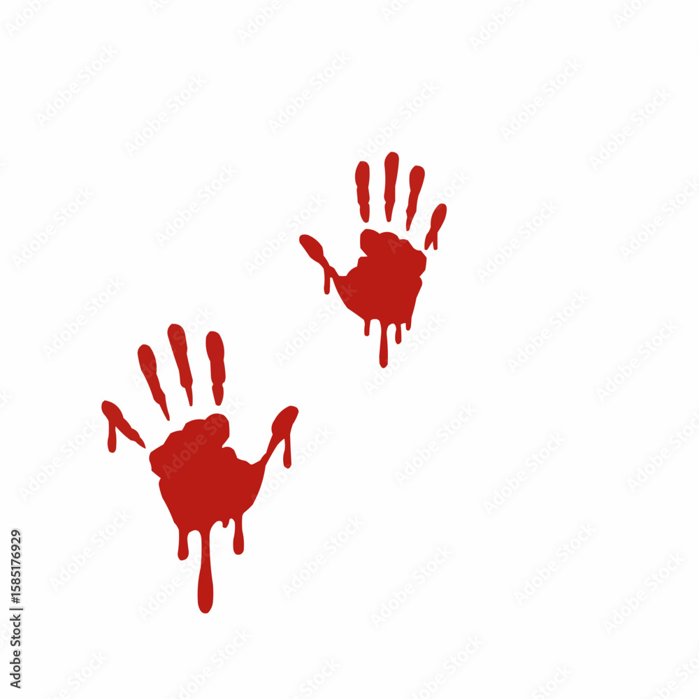 Fototapeta premium Red handprints with dripping paint on white background 