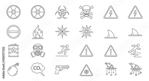 Safety First: A compelling array of safety signs and icons, including radiation, biohazard, electric shock, and other important safety symbols.