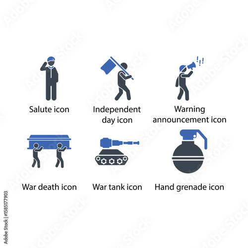Salute, Independent day, Warning announcement, War death, War tank, Hand grenade, icon