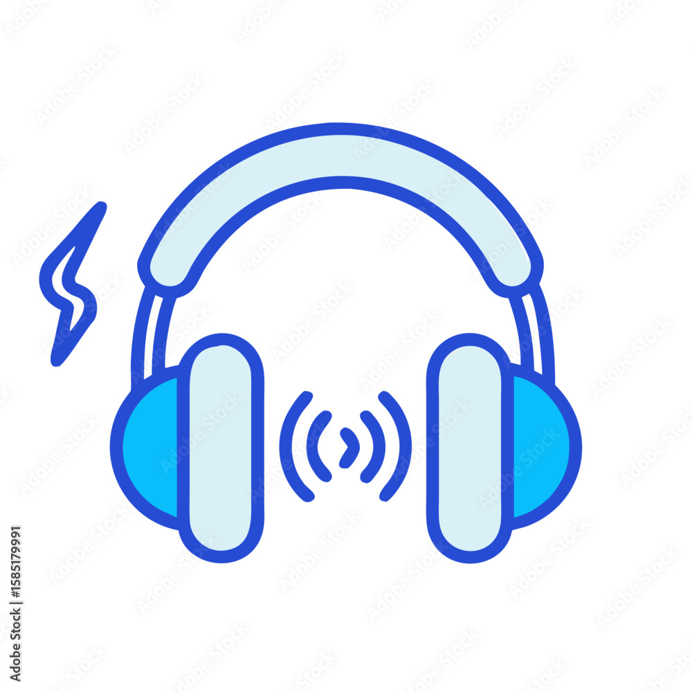 Blue wireless headphones with soundwave symbol Blue wireless headphones with soundwave symbol