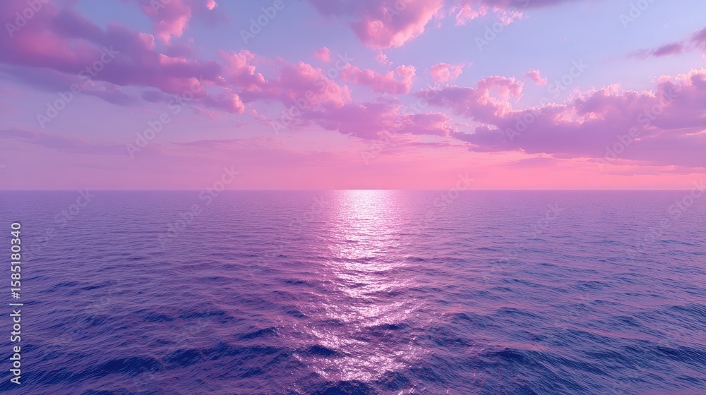 Fototapeta premium Serene Sunset Over Tranquil Ocean Waters with Breathtaking Pink and Purple Sky Reflection